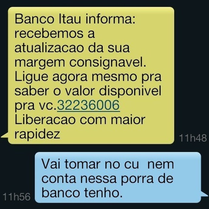 mensagem do banco