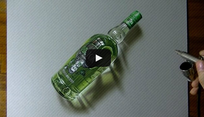 desenho 3d hiper-realista garrafa vodka